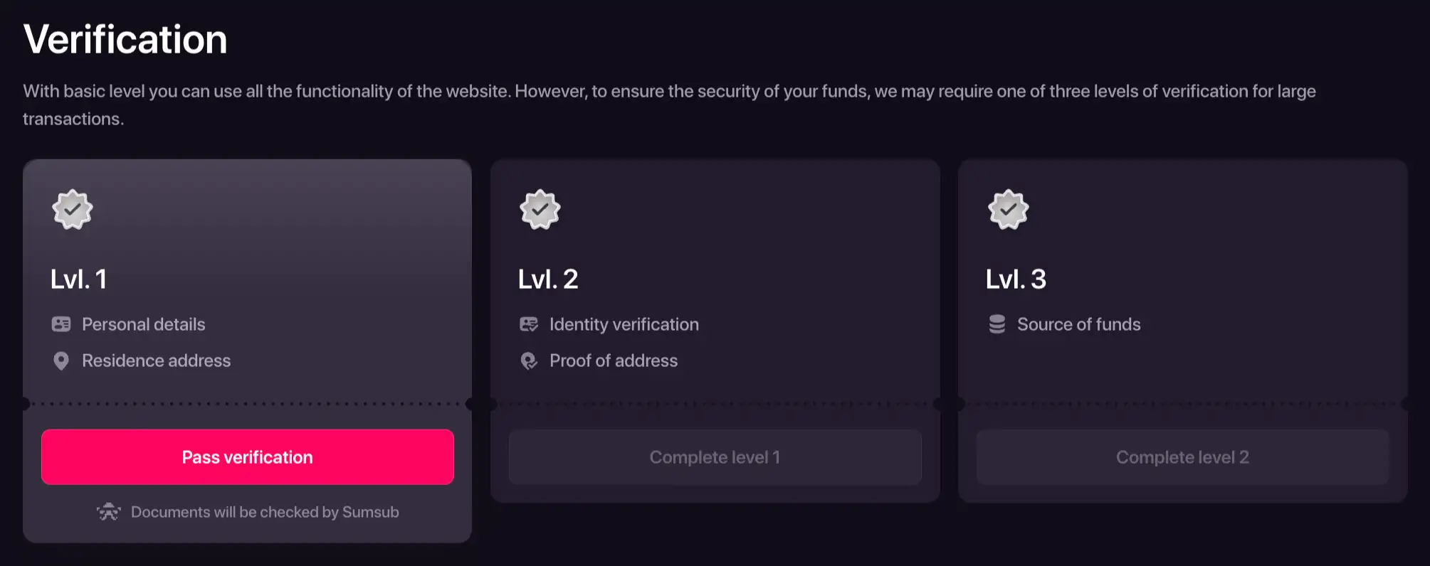 CHEXX account verification screen showing the KYC area