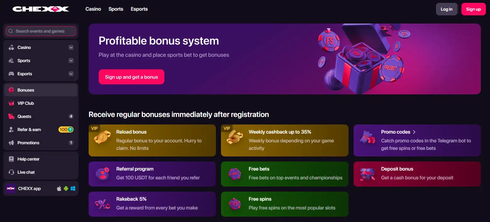 CHEXX promotions and rewards interface