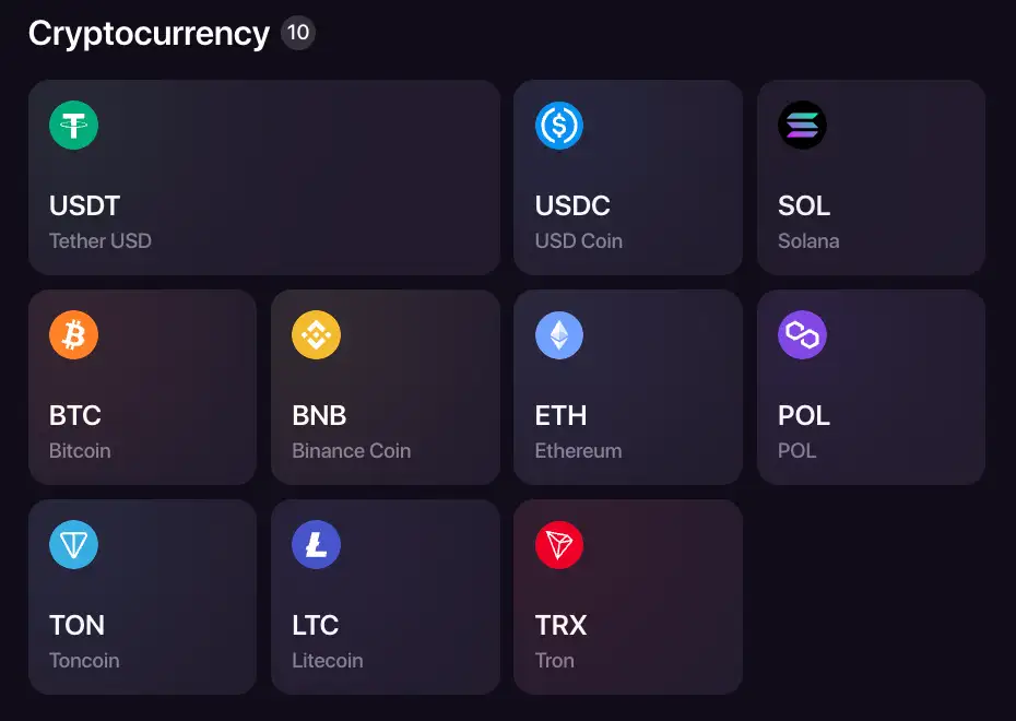 CHEXX cryptocurrency cashier showing supported payment options